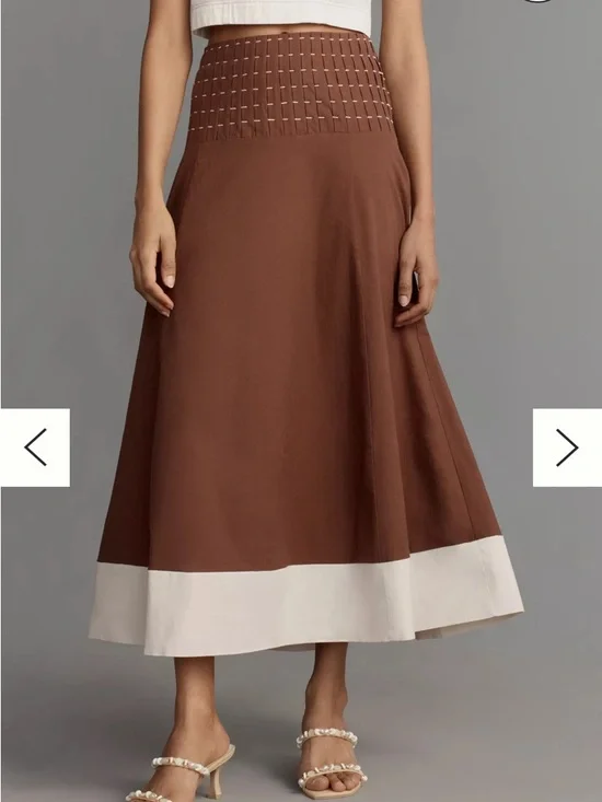 Anthropologie Brown Maxi Skirt with Cream Contrast Hem - Picture 2 of 8